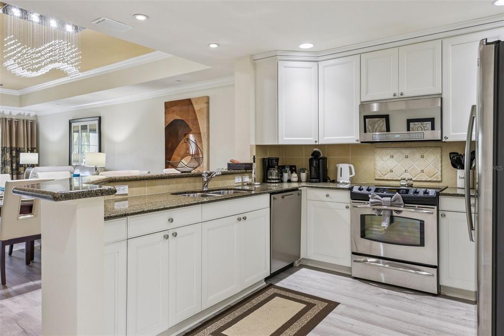 7602 Sandy Ridge Drive, Unit 103 Reunion, FL 34747 - Photo 2 of 61 a kitchen with granite countertop a sink and stainless steel appliances