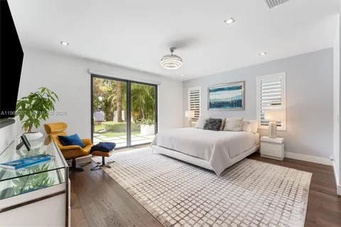 a bedroom with a large bed and a flat screen tv