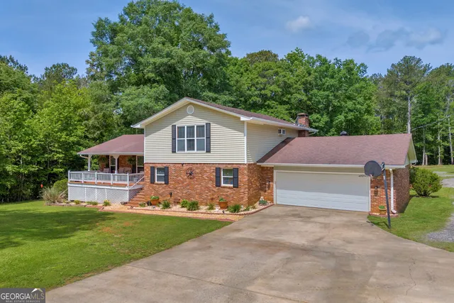 a view of a brick house with wooden floor