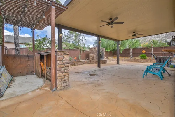 a view of a porch with a backyard
