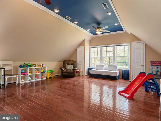 a view of a backyard with plants and a fountain