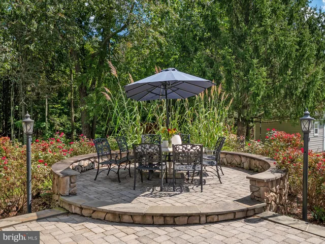 a swimming pool with outdoor seating and yard