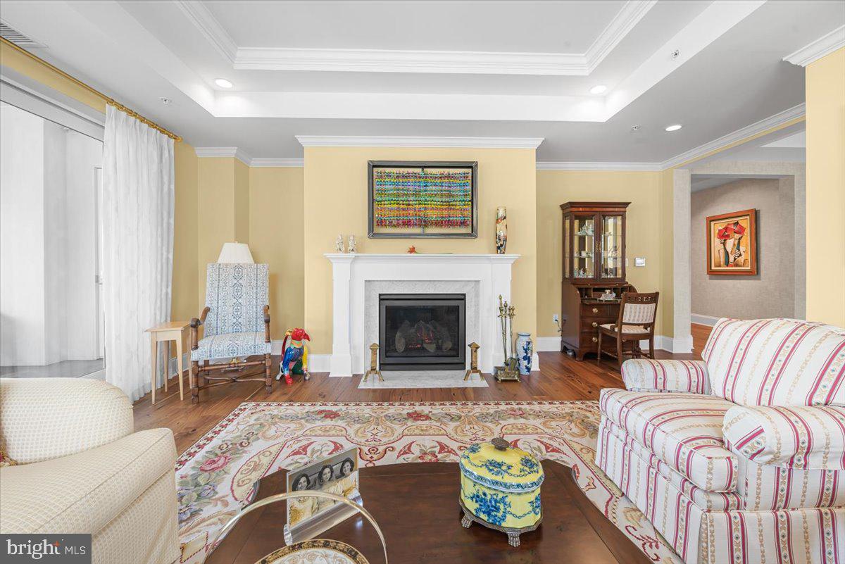 8111 River Road, Unit 131 Bethesda, MD 20817 - Photo 7 of 59 Gas fireplace and tray ceiling