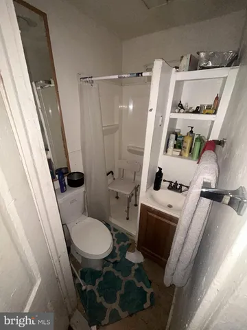 a bathroom with a sink a toilet and a shower