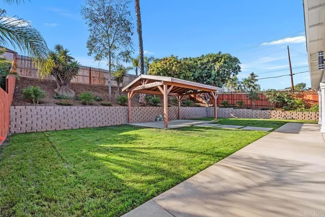 a view of a garden with a slide