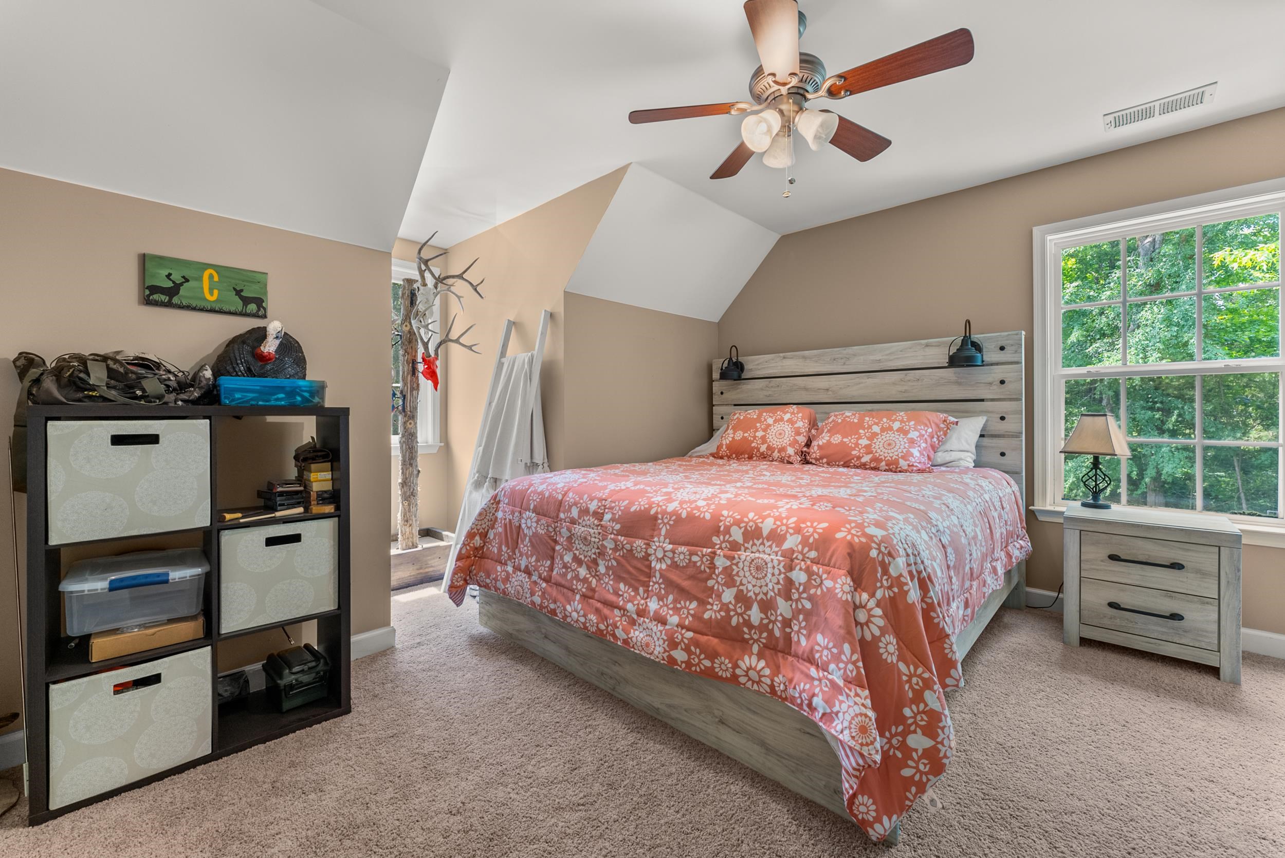 6415 Lagrange Road Somerville, TN 38068 - Photo 29 of 32 Bedroom with carpet floors, lofted ceiling, baseboards, and a ceiling fan