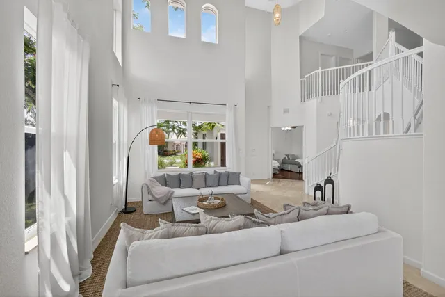 a view of a dining room and a chandelier
