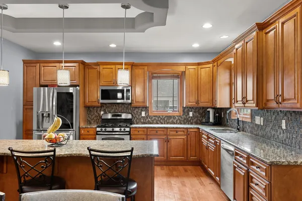 a kitchen with lots of counter top space