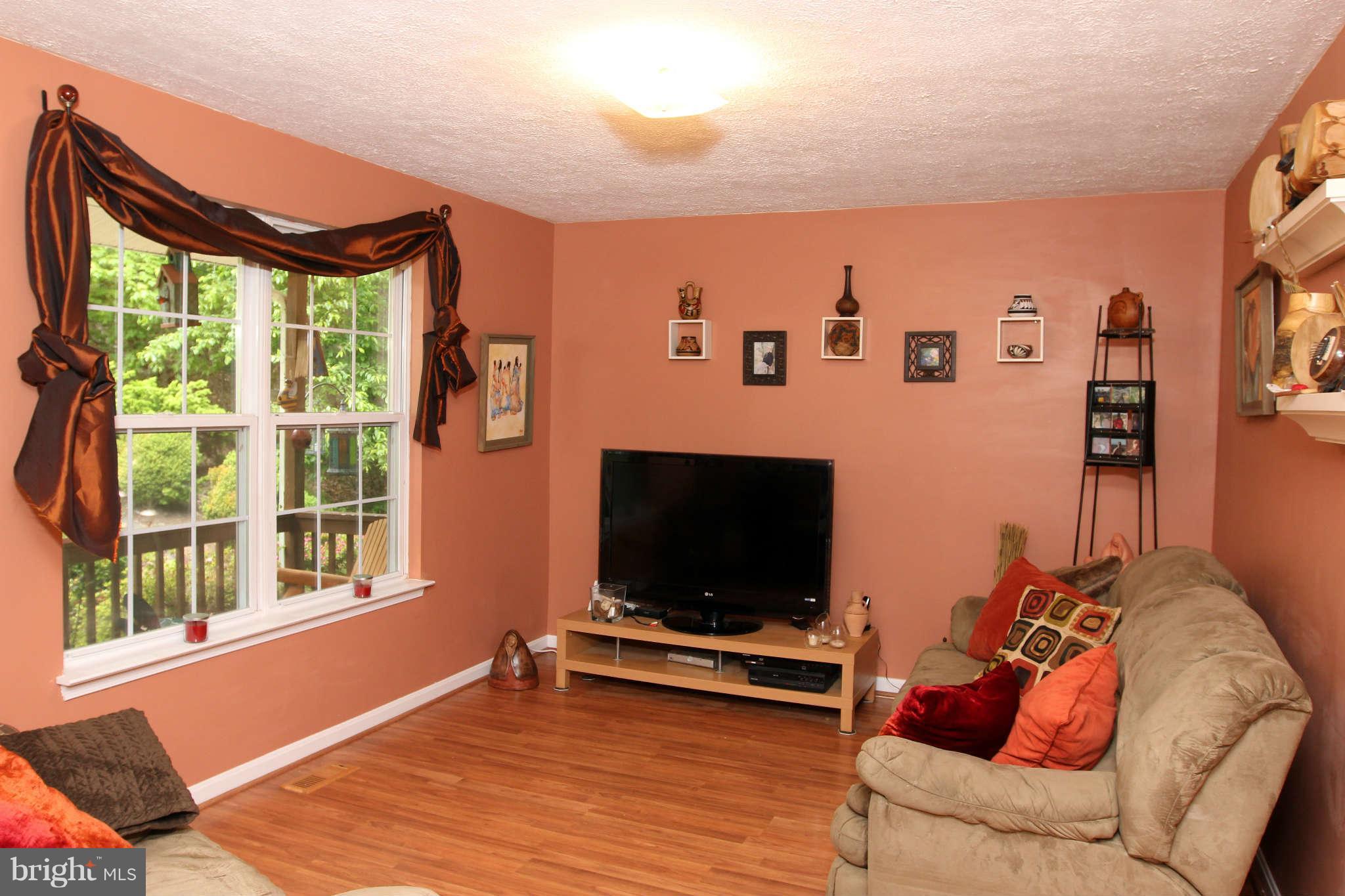 467 Redwood Road Lusby, MD 20657 - Photo 3 of 20 a living room with furniture a flat screen tv and a floor to ceiling window