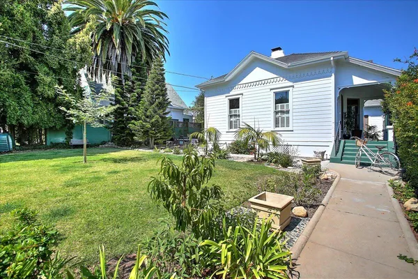 a view of backyard with a garden and plants