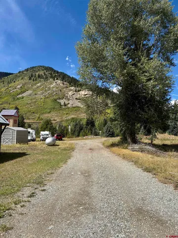a view of a yard with an trees
