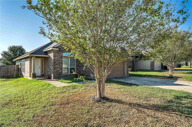a view of a house with a yard and tree