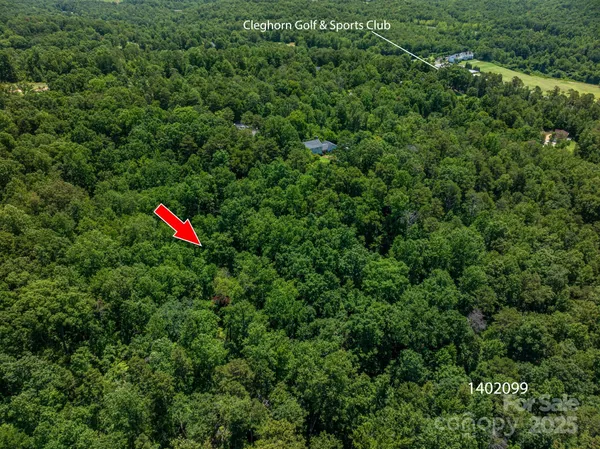 an aerial view of a house with a lush green forest