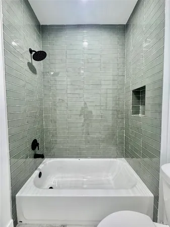 a bathroom with a bathtub