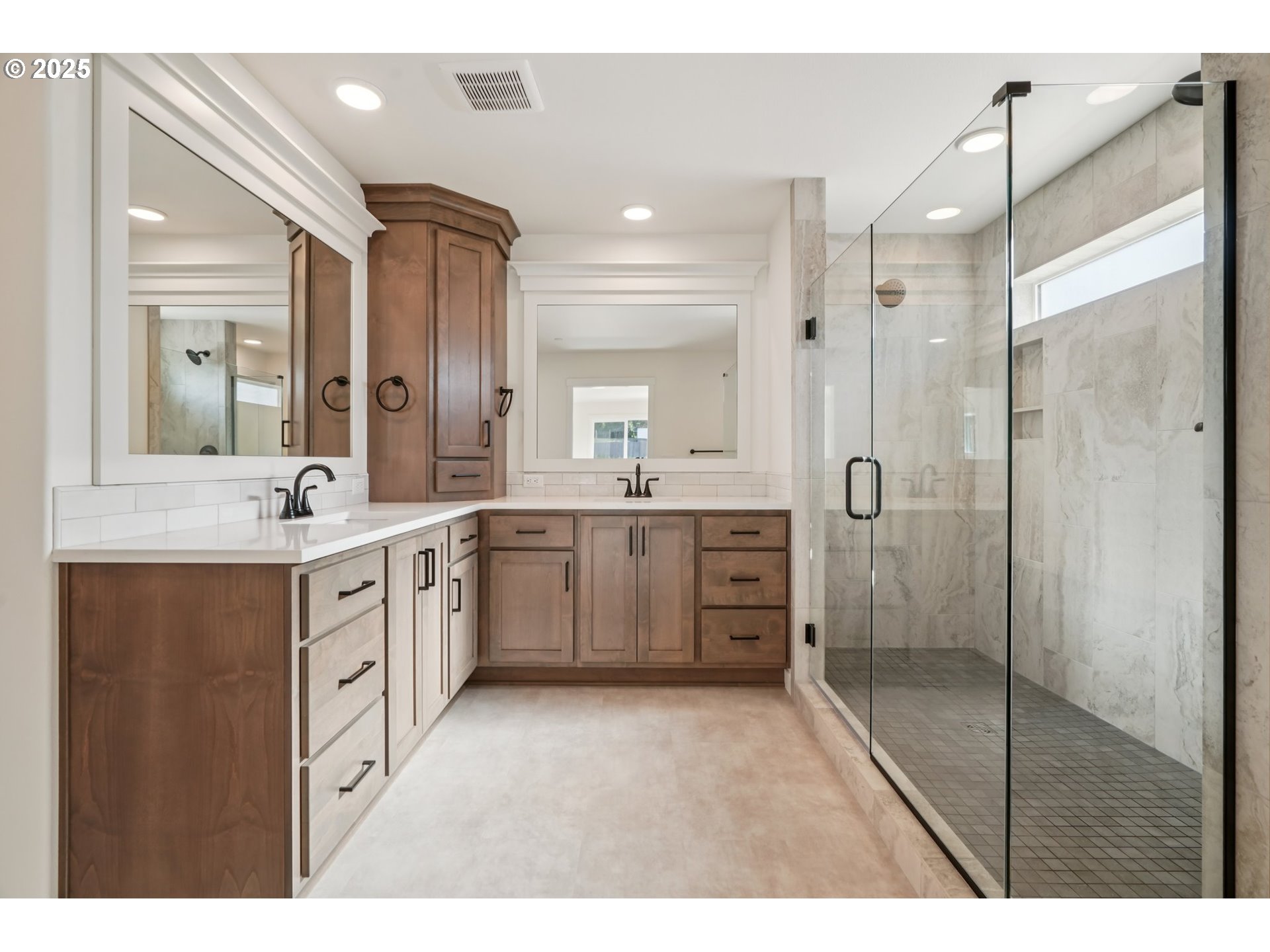 410 West 20th Way La Center, WA 98629 - Photo 30 of 43 a bathroom with a shower sink double and mirror