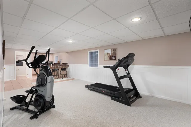 a view of a room with gym equipment