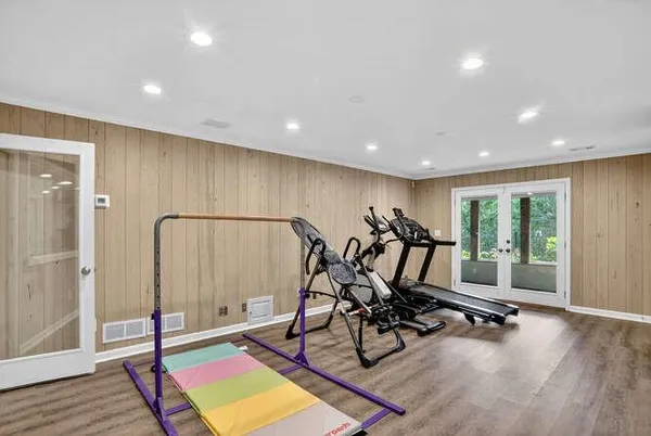 a view of a room with gym equipment
