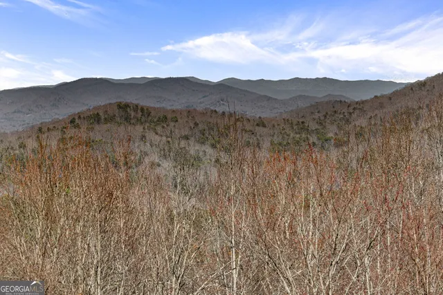 a view of a town with mountains in the background