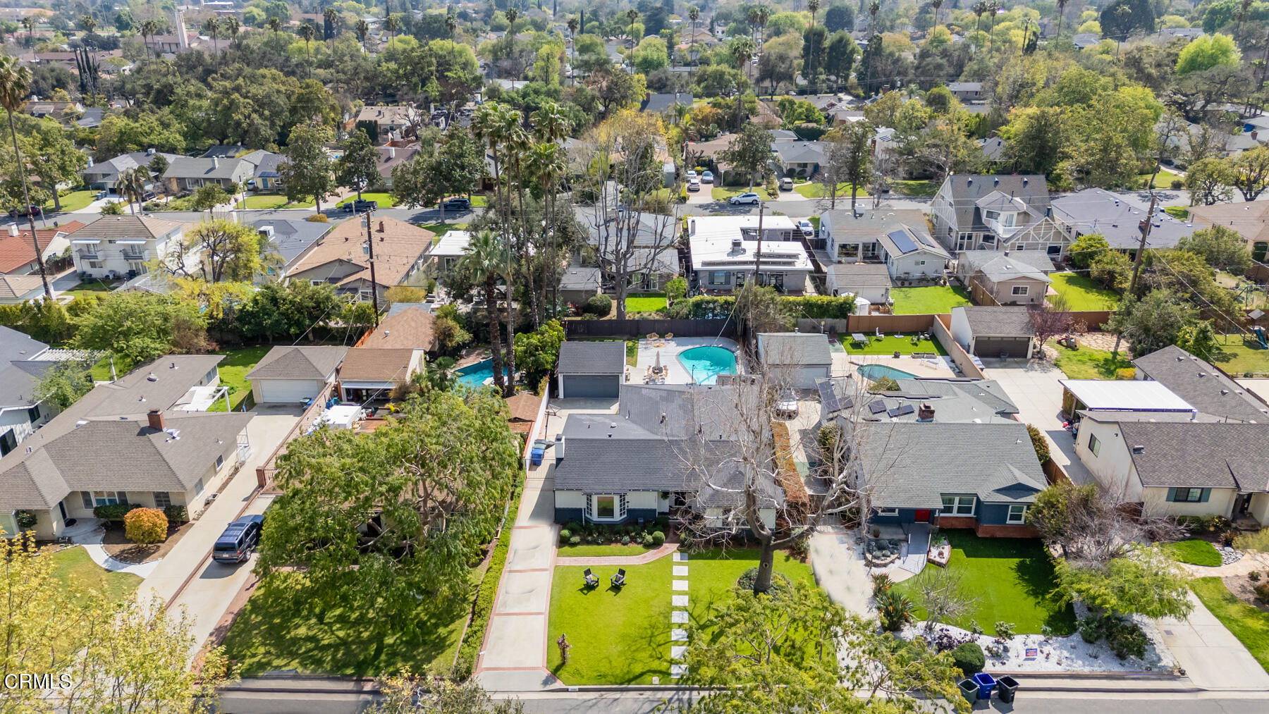 2386 Galbreth Road Pasadena, CA 91104 - Photo 55 of 63 an aerial view of residential houses with yard and swimming pool