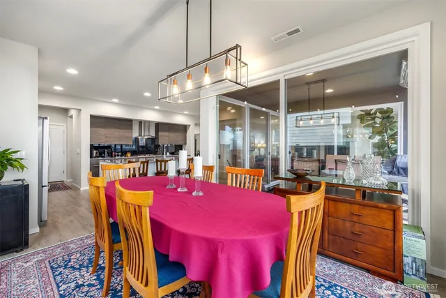 a view of a dining area with furniture and window