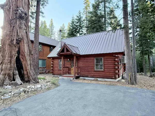 a view of a house with a yard and large tree