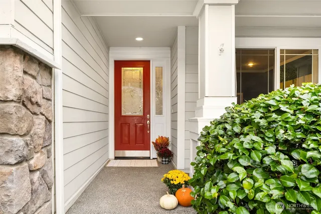 a view of a porch with garden