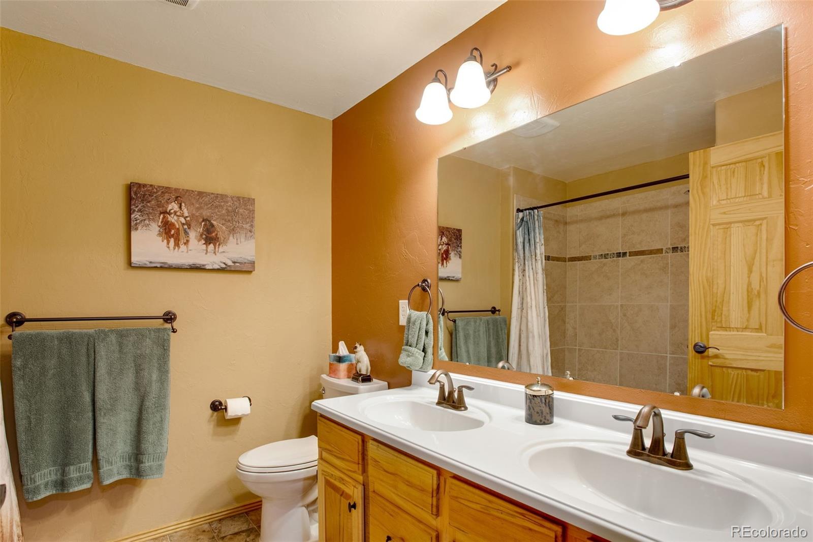 427 Wilderness Ridge Way Bellvue, CO 80512 - Photo 44 of 50 a bathroom with a granite countertop sink mirror and toilet