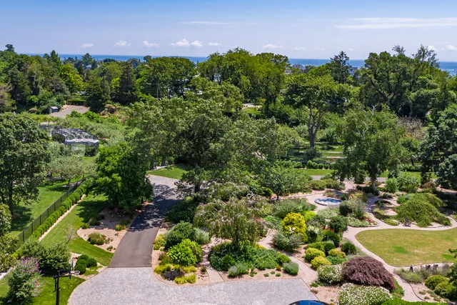 a view of a garden with a slide