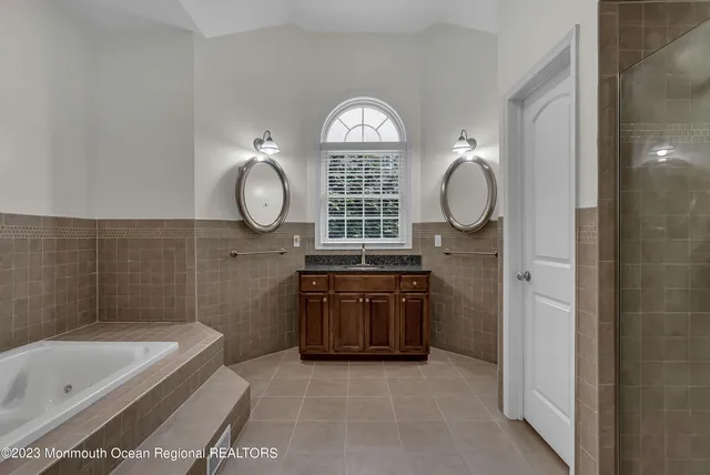 a bathroom with a bathtub