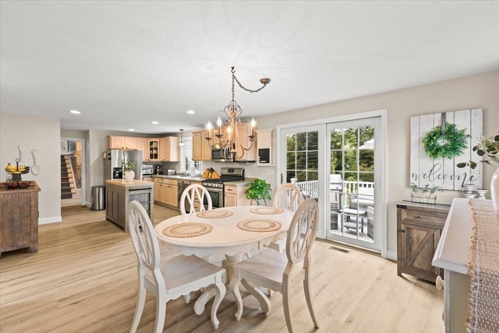 125 Independence Avenue Hanson, MA 02341 - Photo 7 of 42 a dining room with furniture a chandelier and wooden floor