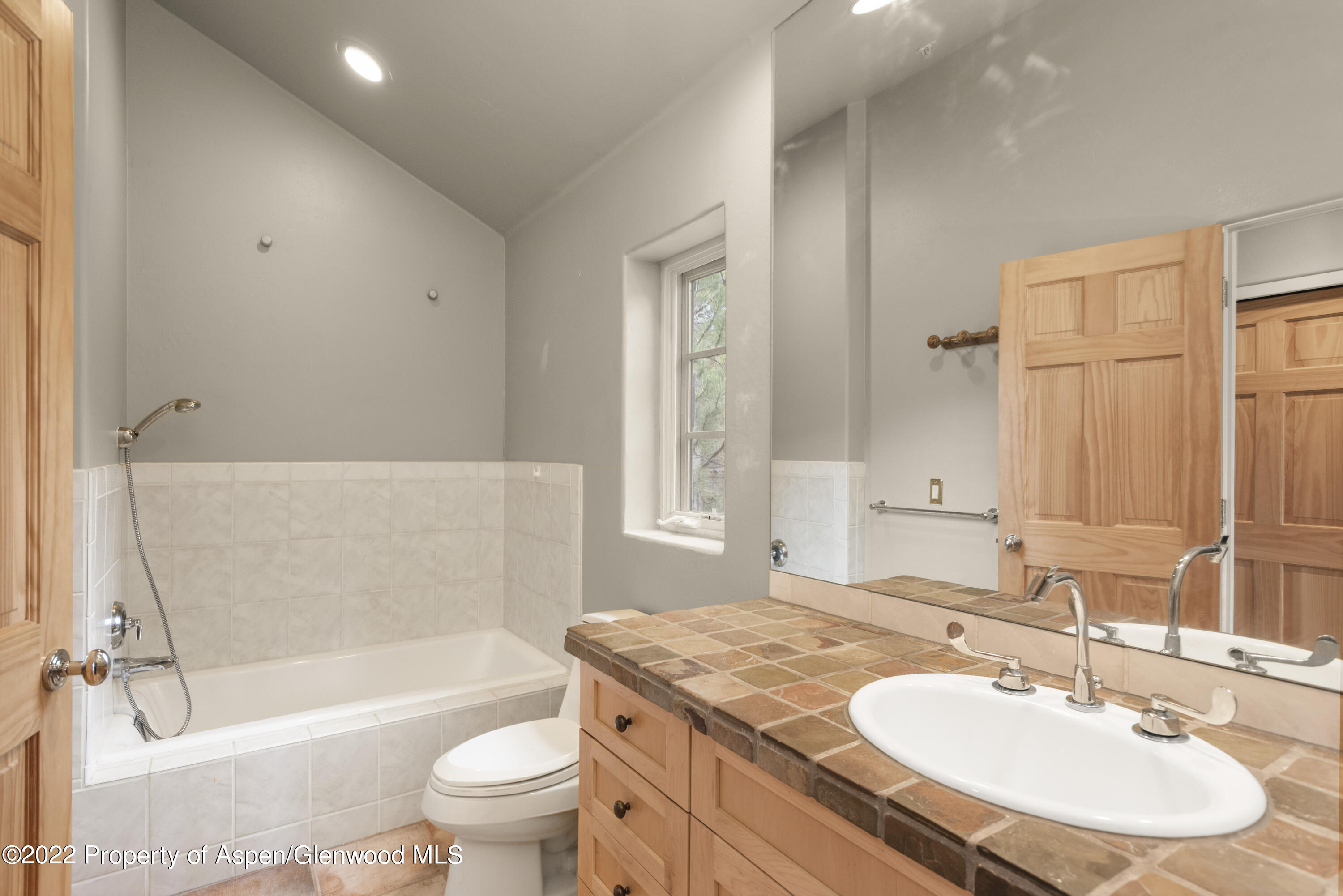 306 Wild Spring Lane Basalt, CO 81621 - Photo 9 of 11 a bathroom with a granite countertop toilet a sink and a bathtub