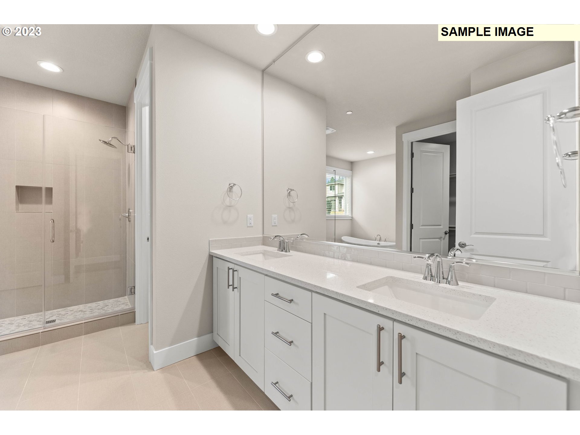 5482 North 94th Avenue, Unit LT213 Camas, WA 98607 - Photo 9 of 39 a bathroom with a double vanity sink mirror and shower