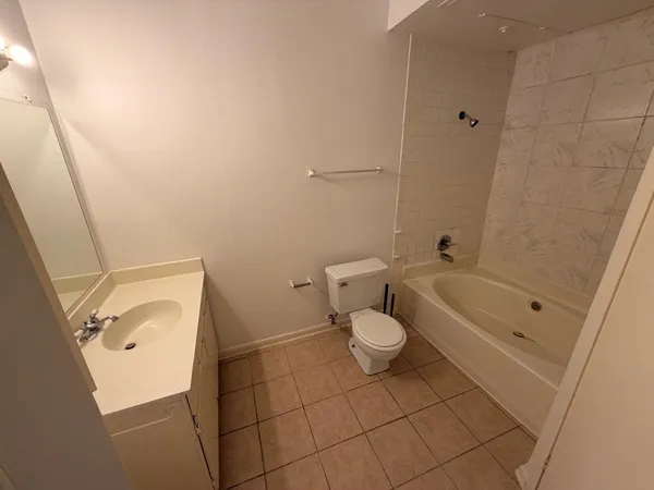 a bathroom with a toilet a sink a mirror and bathtub