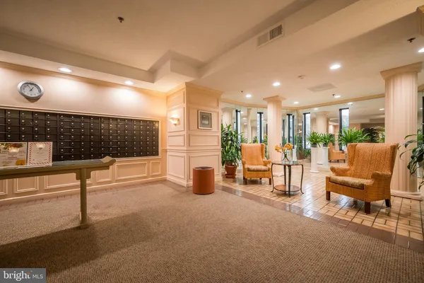 a view of a lobby with furniture
