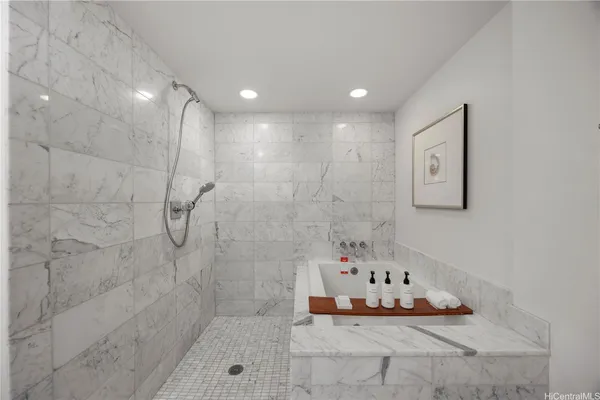 a bathroom with a bathtub