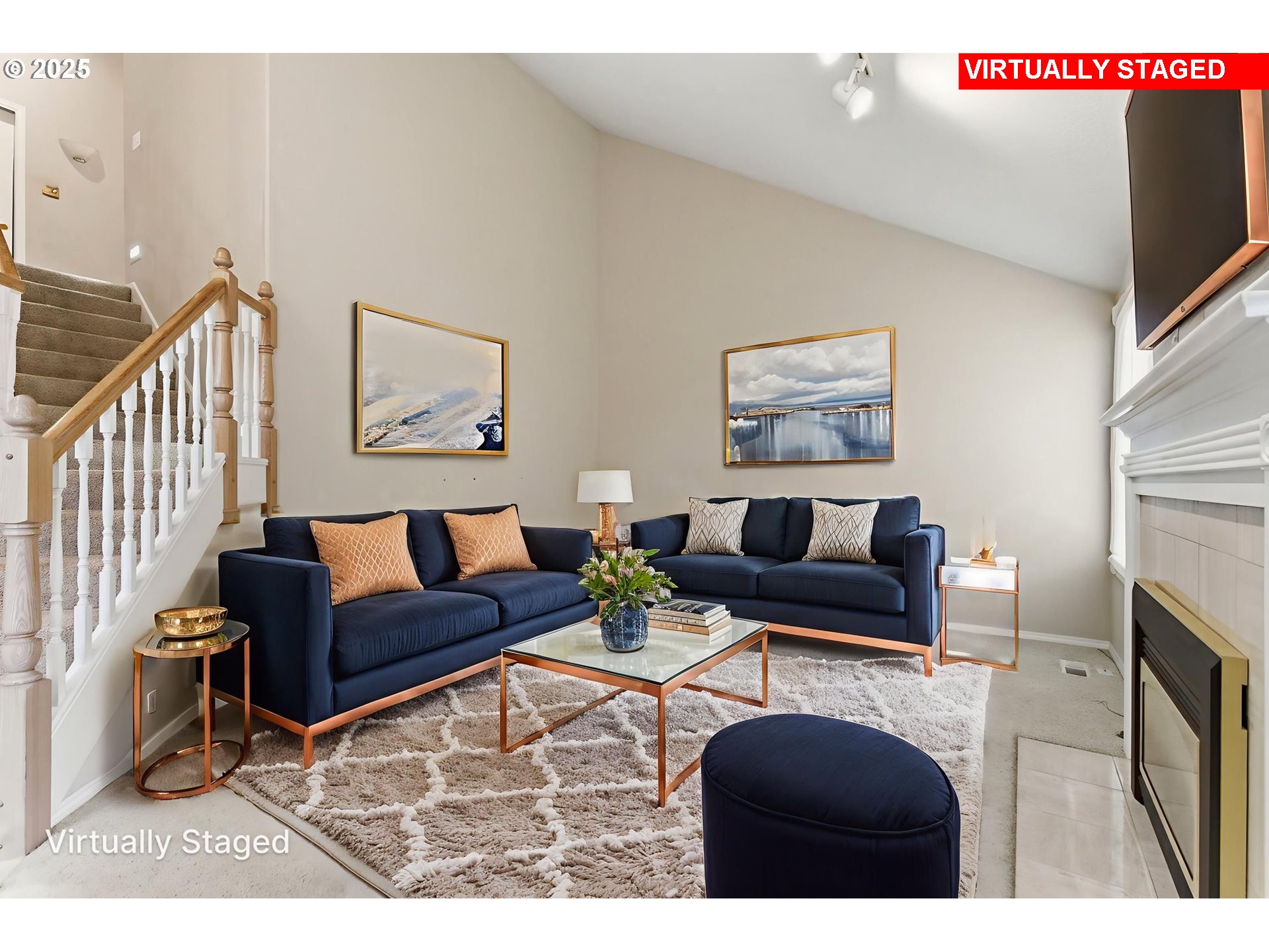 4753 Southeast 14th Street Gresham, OR 97080 - Photo 11 of 48 a living room with furniture a fireplace and a flat screen tv