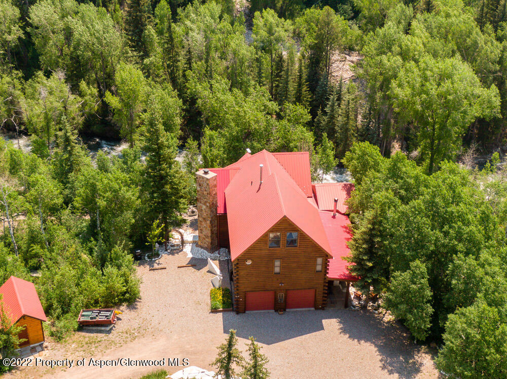 an aerial view of a house