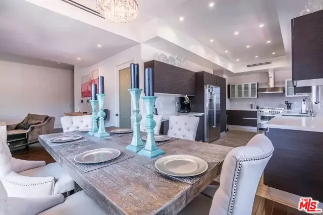 a dining room with furniture