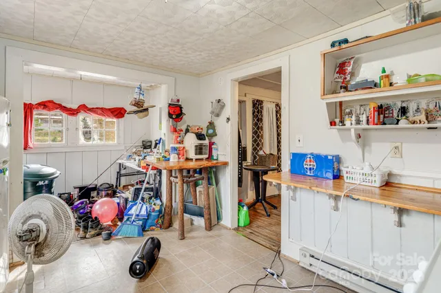 a storage room with furniture