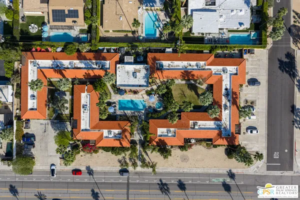 an aerial view of an outdoor space