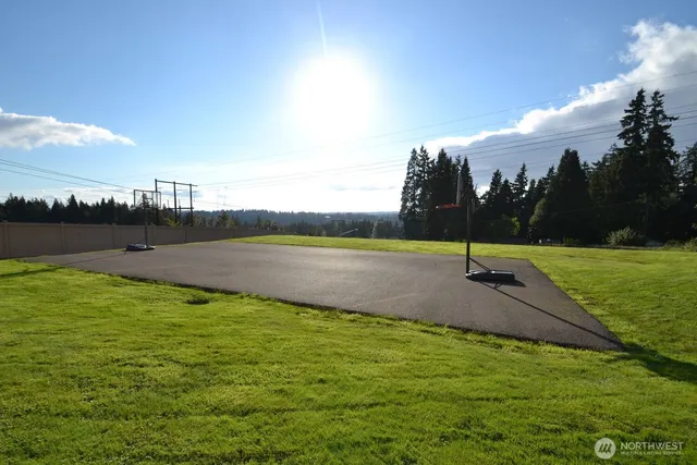 a view of a lake with a big yard