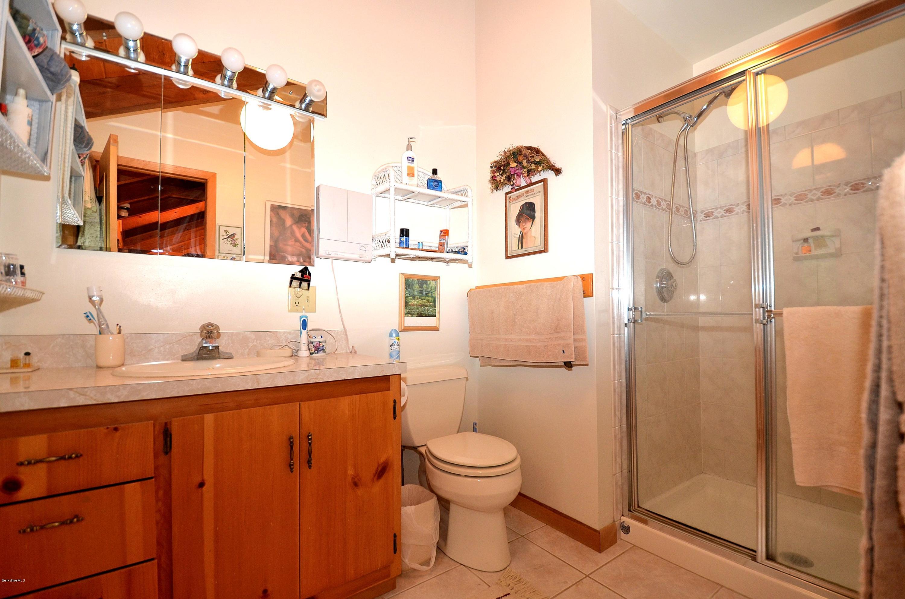 19 Cherokee Road Becket, MA 01223 - Photo 19 of 22 a bathroom with a sink a toilet and shower
