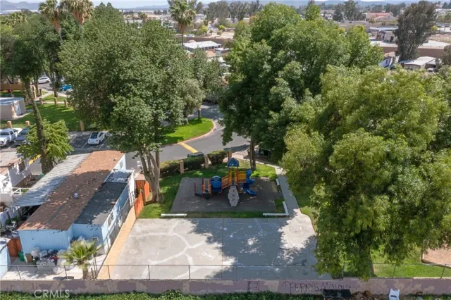 an outdoor space with seating