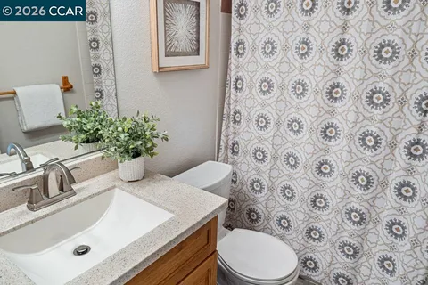 a bathroom with a sink a toilet and a mirror