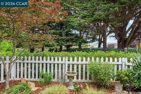 a view of a bench in a garden