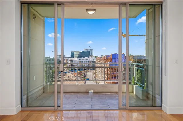 a view of a balcony with city view