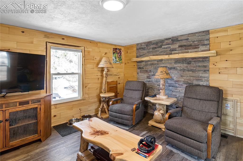 358 Fern Road Woodland Park, CO 80863 - Photo 3 of 17 a living room with furniture a flat screen tv and a fireplace