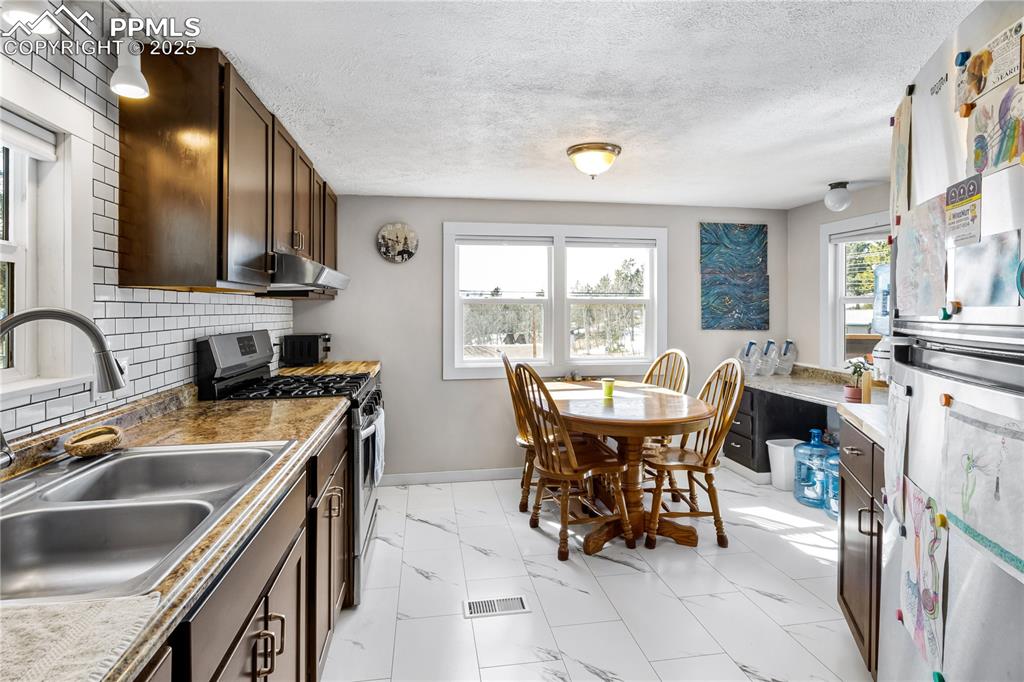 358 Fern Road Woodland Park, CO 80863 - Photo 6 of 17 a kitchen with a stove a sink and a refrigerator