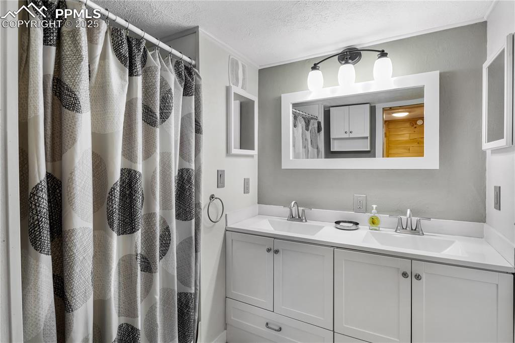 358 Fern Road Woodland Park, CO 80863 - Photo 9 of 17 a bathroom with a double vanity sink and mirror