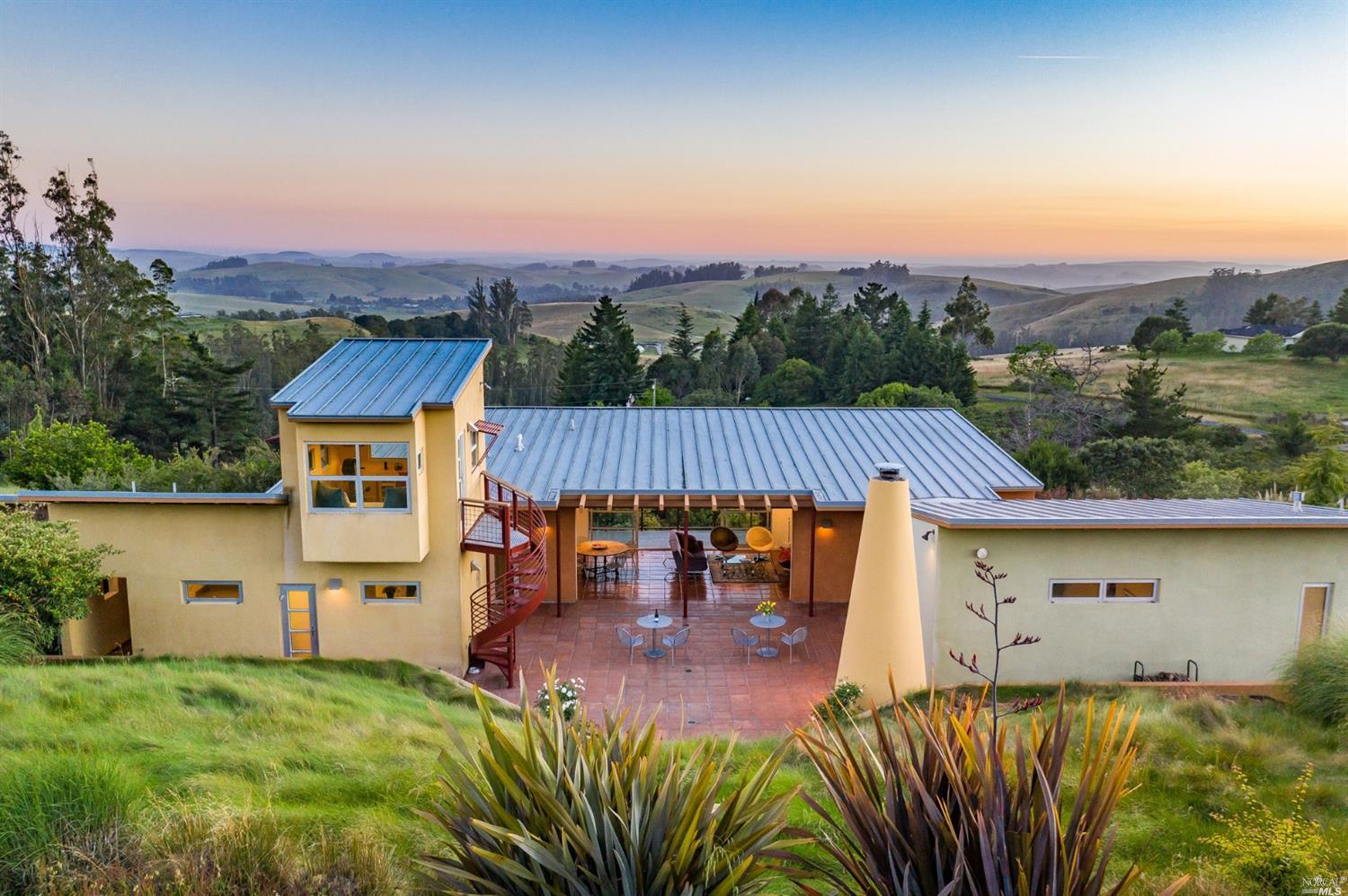 an outdoor view with patio